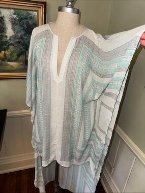 BCBG Cristen High Low Kaftan Dress XS S Blue Gray BCBGMAXAZRIA